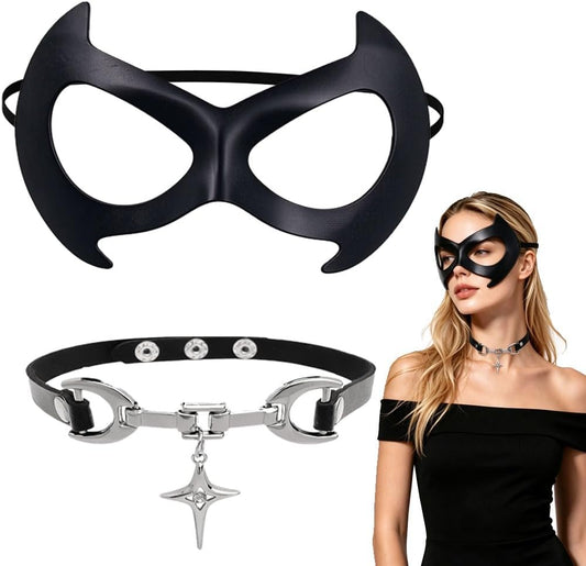 Black Cat Eye Mask Choker Women Masquerade Halloween Costume Accessories