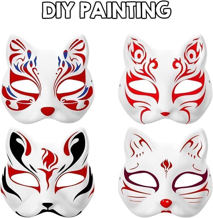 Musaner 20 PCS Cat Mask DIY White Therian Masks to Paint Blank Animal Dress Up Masks for Holiday Party Cosplay, 7.1X6.7in
