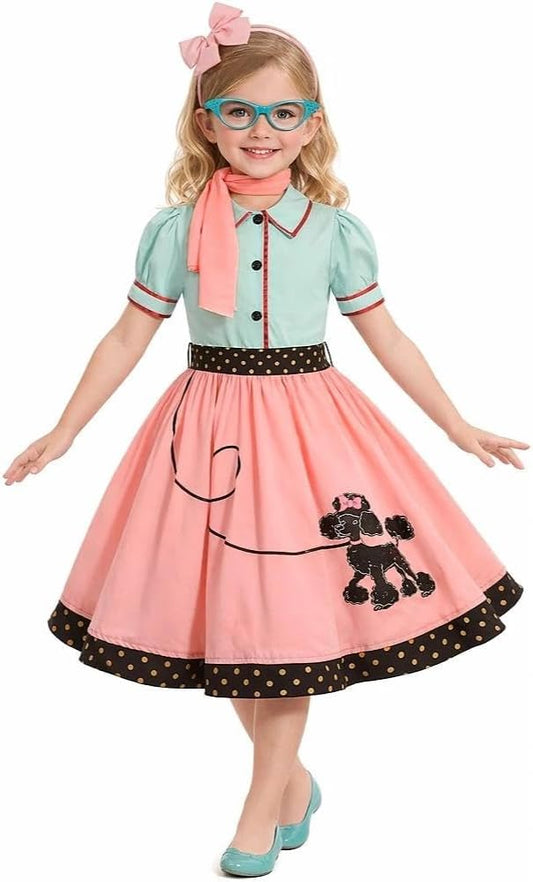 SIZGAROOT 50s Outfit for Girls 50s Costume Girls Poodle Skirt Halloween Party Dress Up