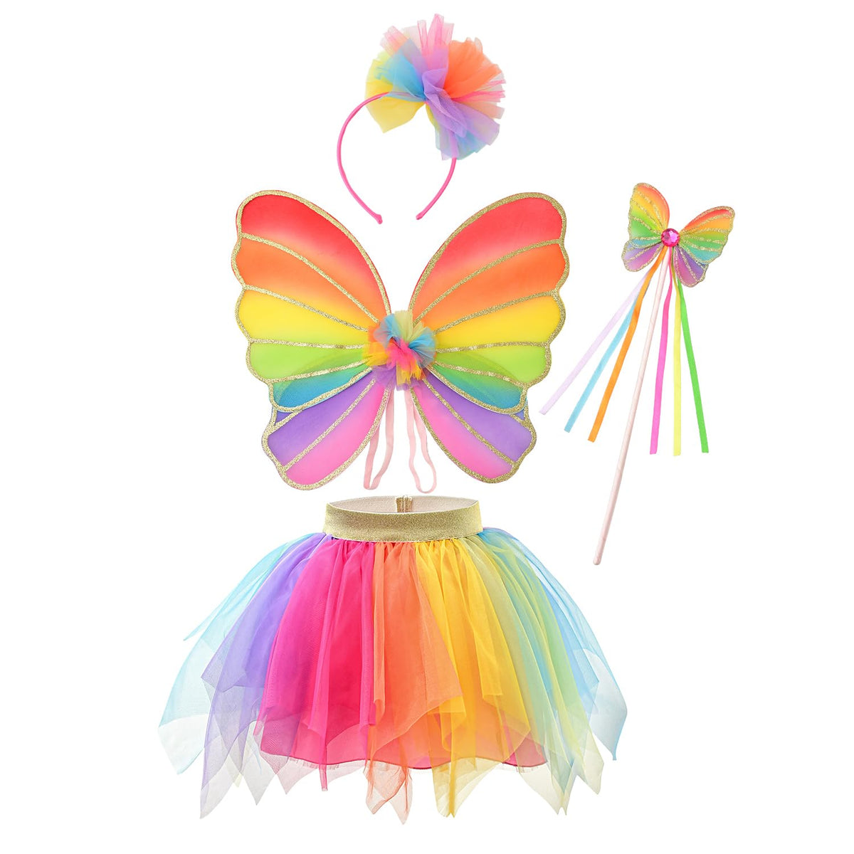 DJDLPARTY Girls Fairy Costume Set with Butterfly Wings Tutu Wand and Halo Headban