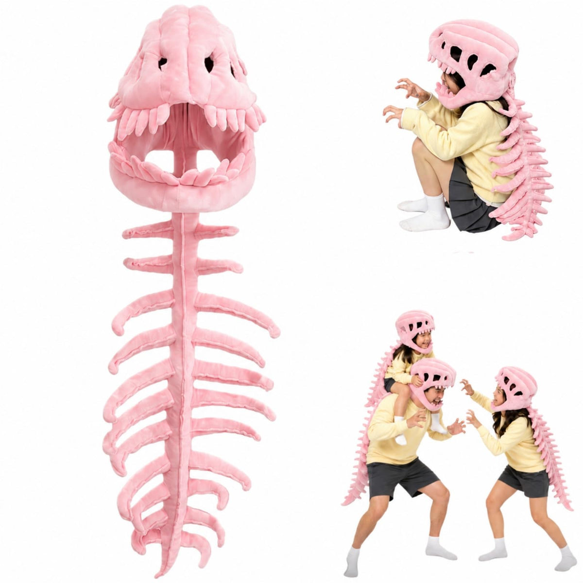 Dinosaur Skeleton Costume, 3D Spinosaurus Skull Mask with Plush Spine Tail for Halloween Cosplay and Party Dress Up