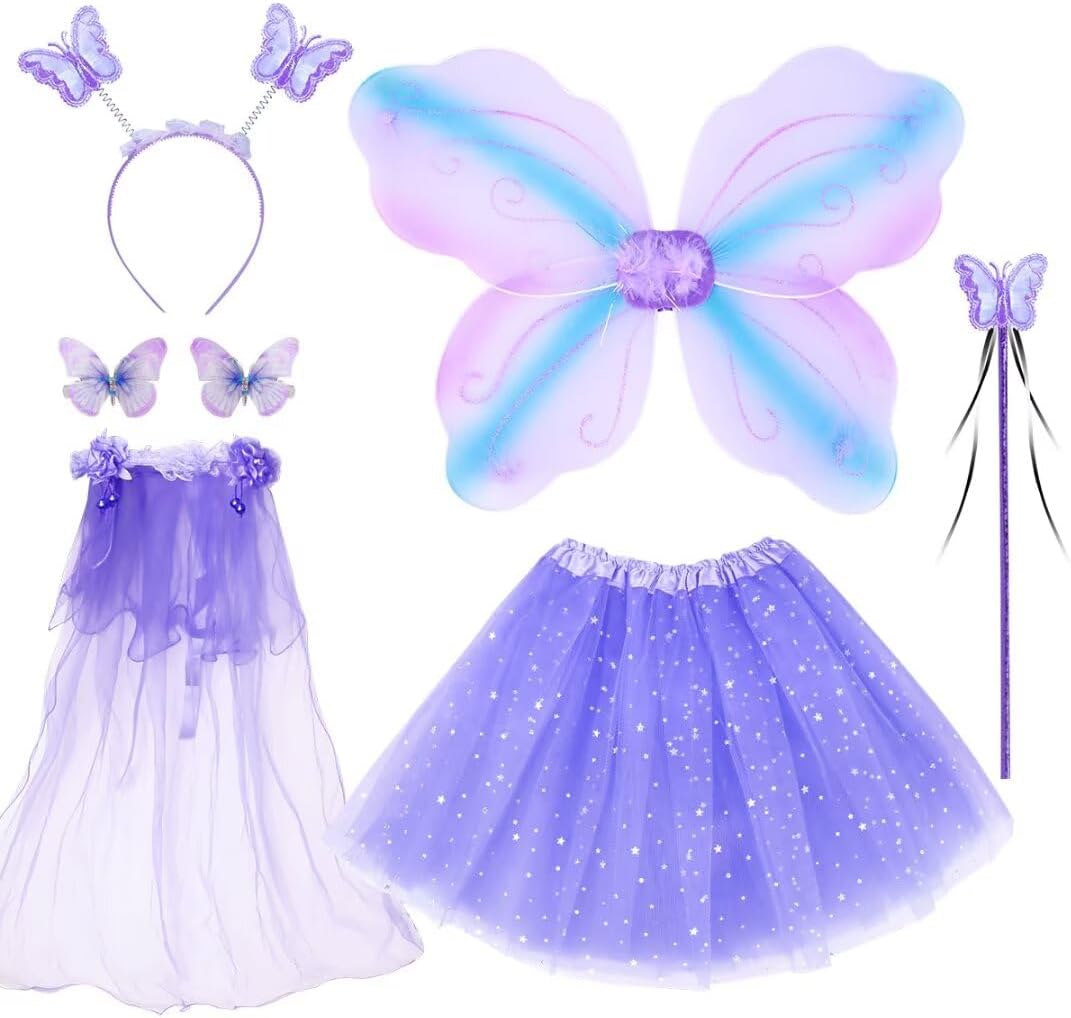 Kids Costume Wings Set for Girls, Butterfly Ladybug Bee Halloween Dress Up