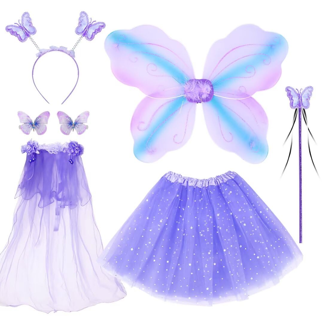 Kids Costume Wings Set for Girls, Butterfly Ladybug Bee Halloween Dress Up