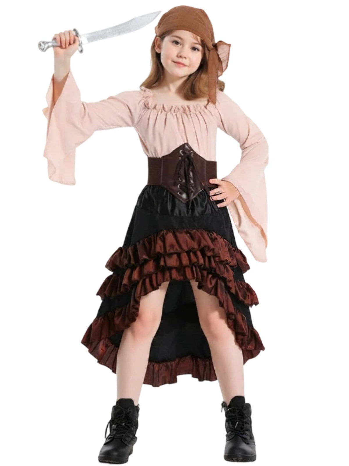 Verceco Kids Pirate Costumes Pirate Dress Up for Girl Fairy Medieval Renaissance Outfits for Girls Waist Belt & Headscarf