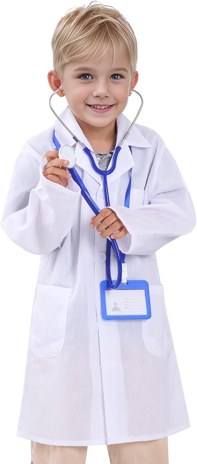 Doctor Scientist Lab Coat for Kids Children Doctor Costume Dress Up Coat for Boys Girls Halloween Costume Role Play