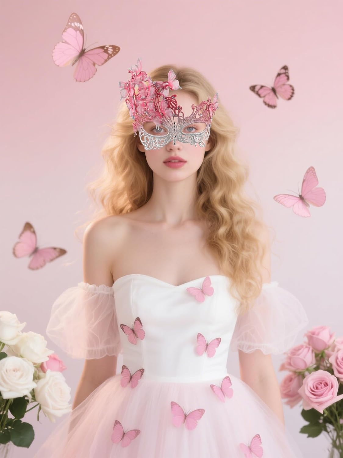 pink halloween Masquerade mask for women and girls - Mardi Gras butterfly mask for halloween Costume parties