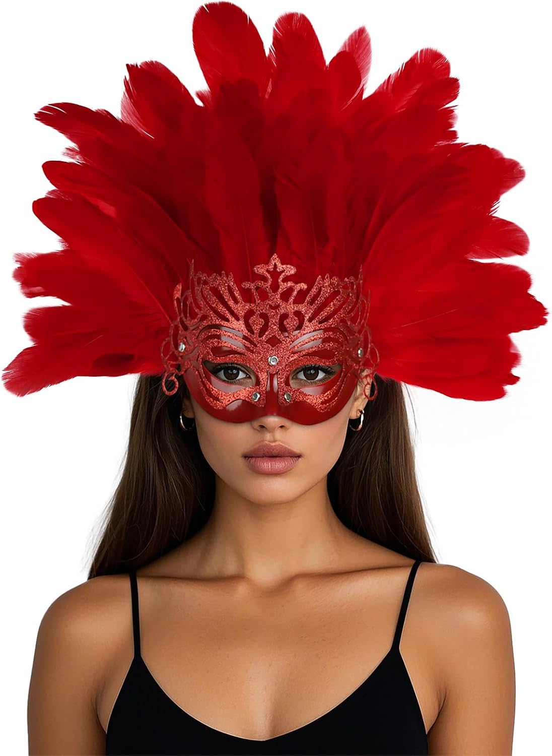 Women's Feather Masquerade Mask and Headpiece, Carnival Costume Accessory