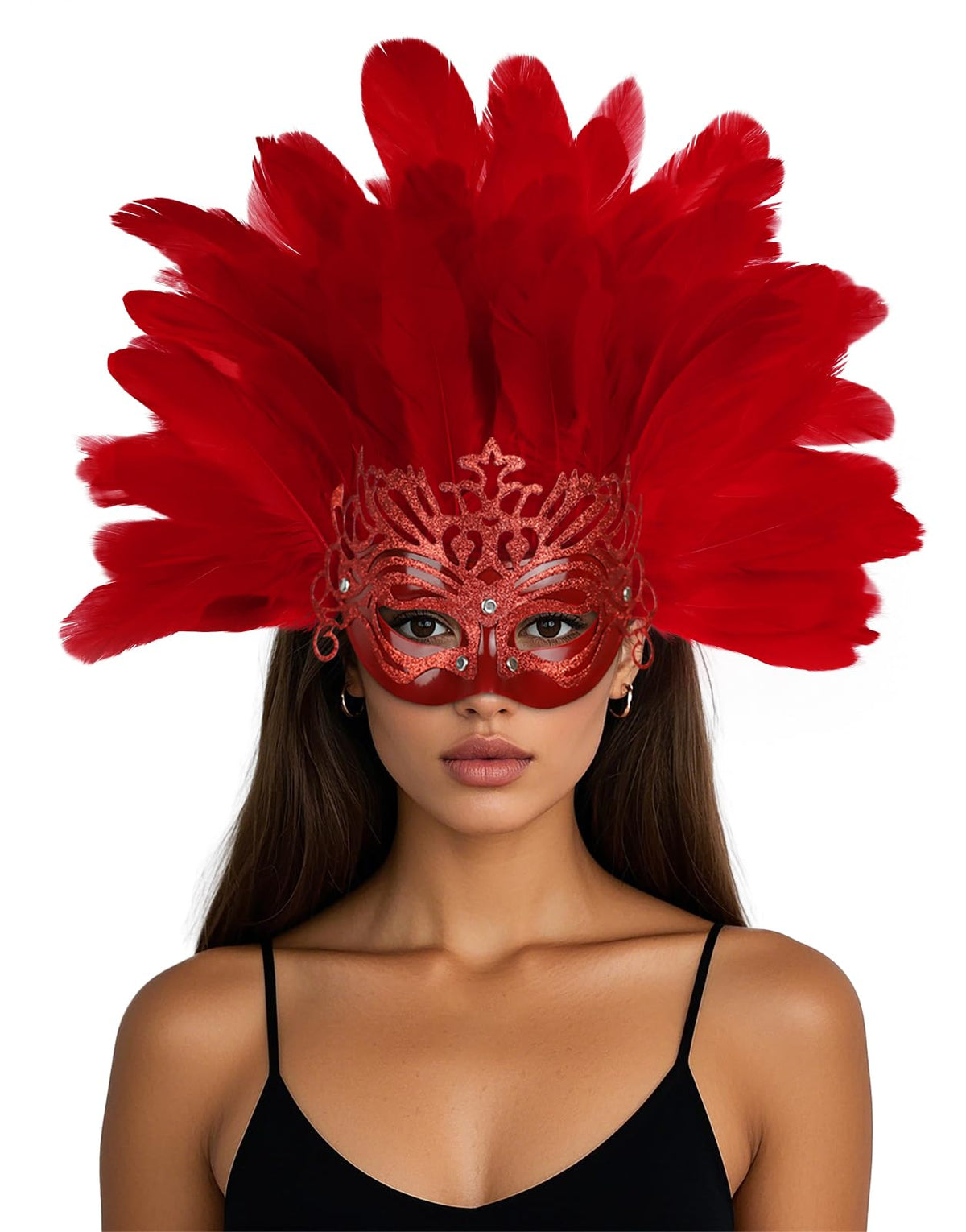 Women's Feather Masquerade Mask and Headpiece, Carnival Costume Accessory