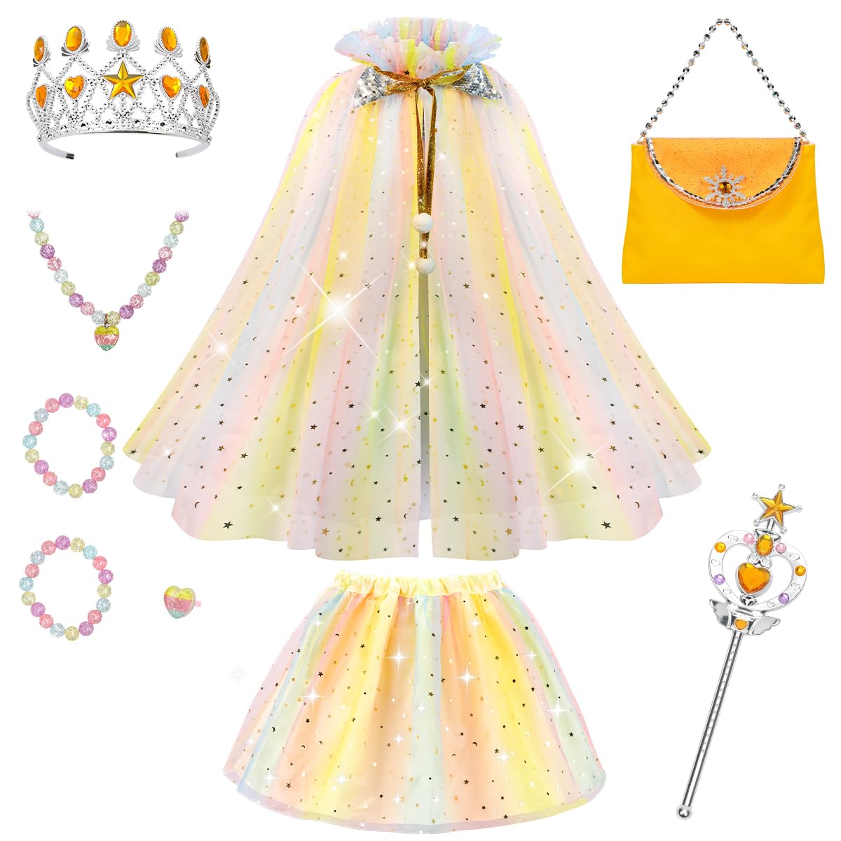 Meland Princess Dress Up Toy for Girls 3-8, Cape & Tutu Set for Girls Gift