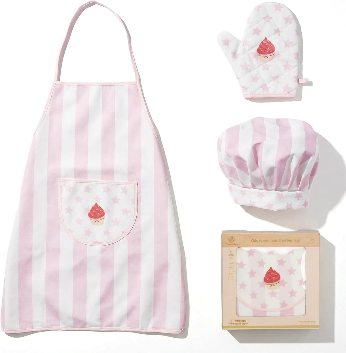 Kid Apron and Chef Hat Set, 3Pcs Children Cooking Baking Set Kits