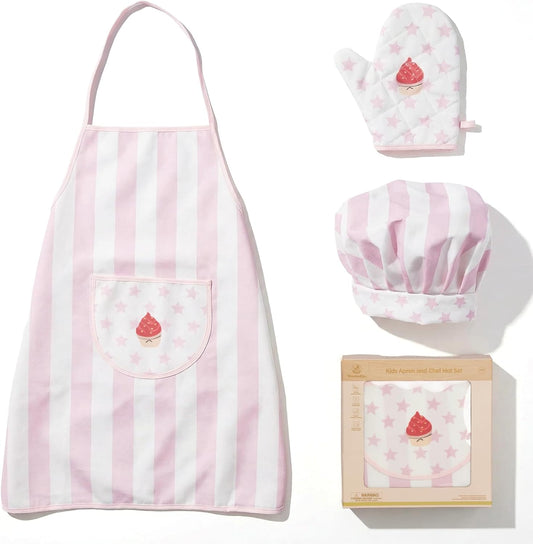 Kid Apron and Chef Hat Set, 3Pcs Children Cooking Baking Set Kits