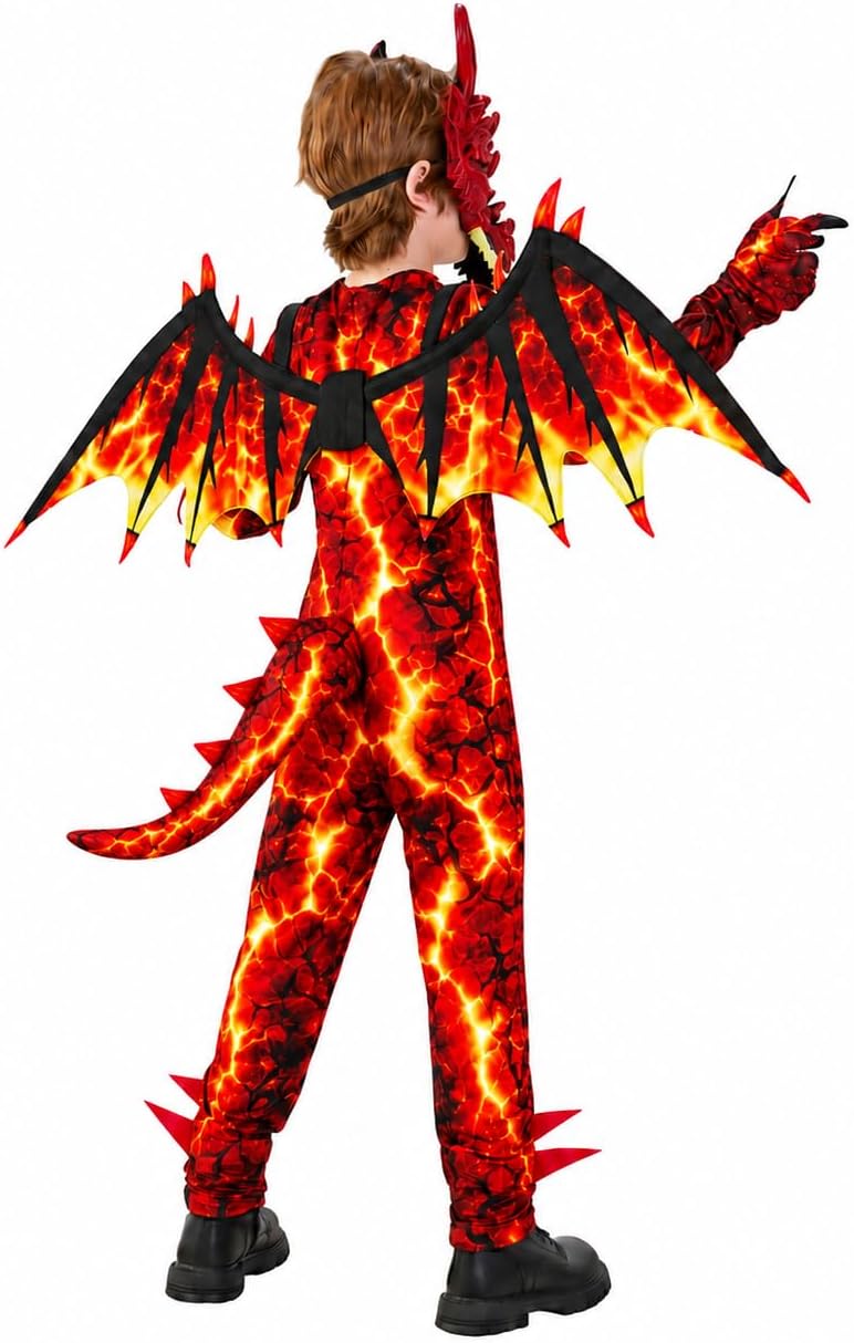 Kids Dragon Costume Boys with Wings Tail Glowing Mask for Halloween