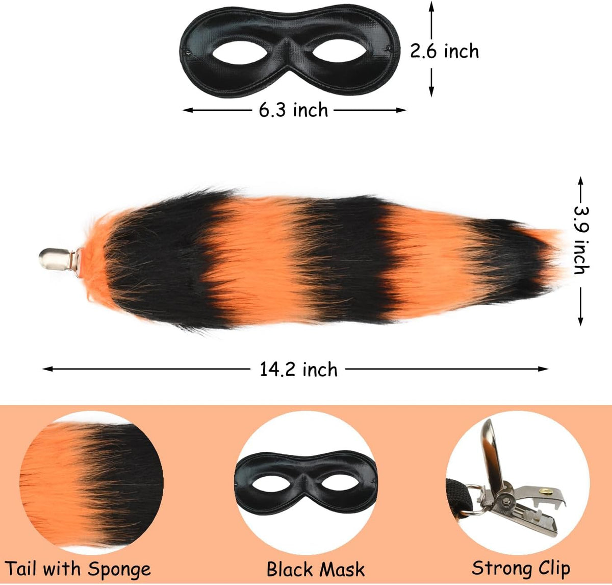 3 PCS Raccoon Costume Accessory Set, Halloween Theme Party Dress-up