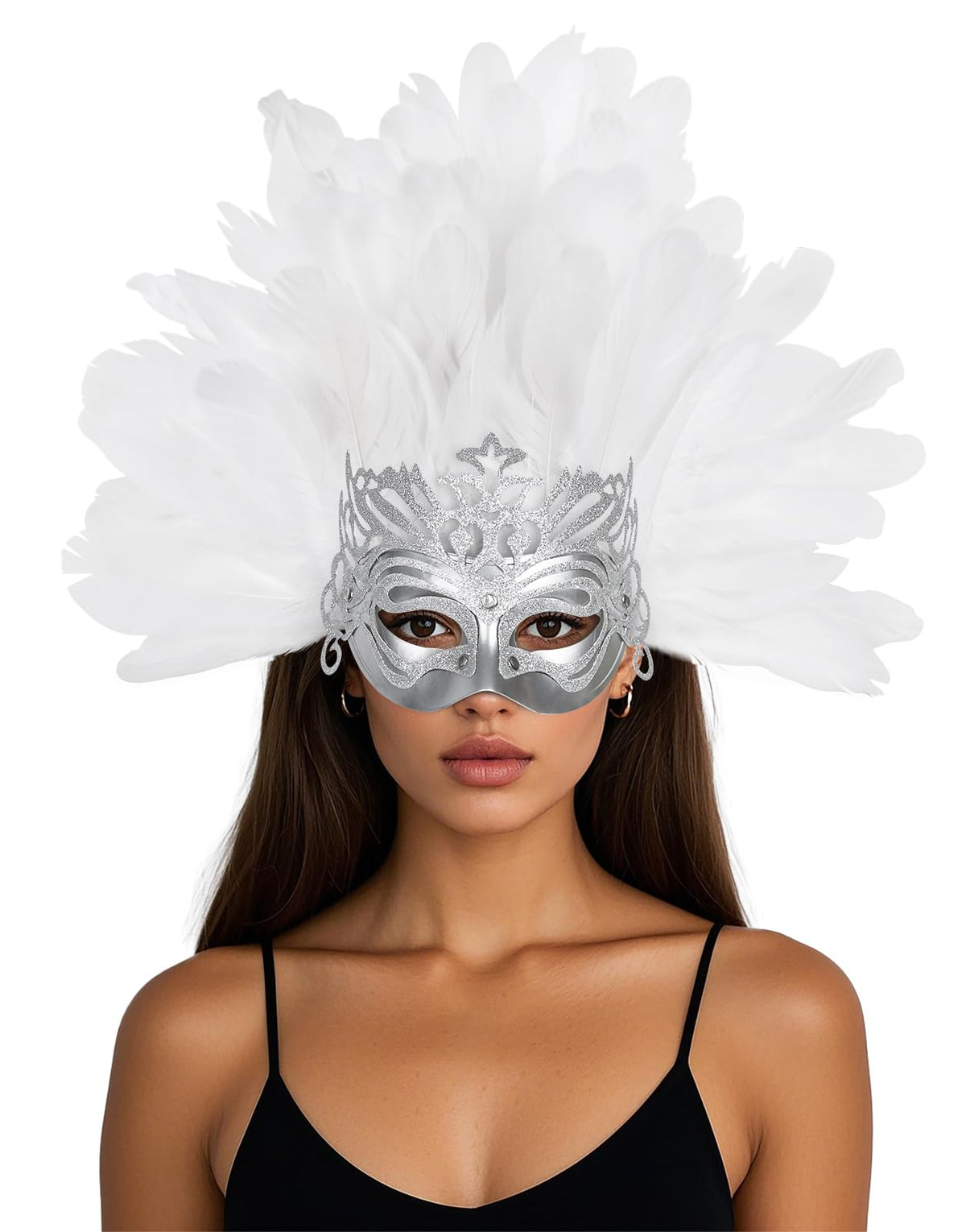 Women's Feather Masquerade Mask and Headpiece, Carnival Costume Accessory