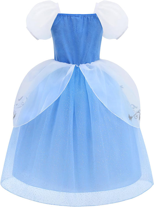 Aolliya Princess Dresses for Girls Puff Sleeves Princess Costumes Blue