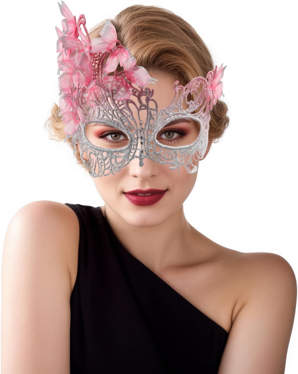 pink halloween Masquerade mask for women and girls - Mardi Gras butterfly mask for halloween Costume parties