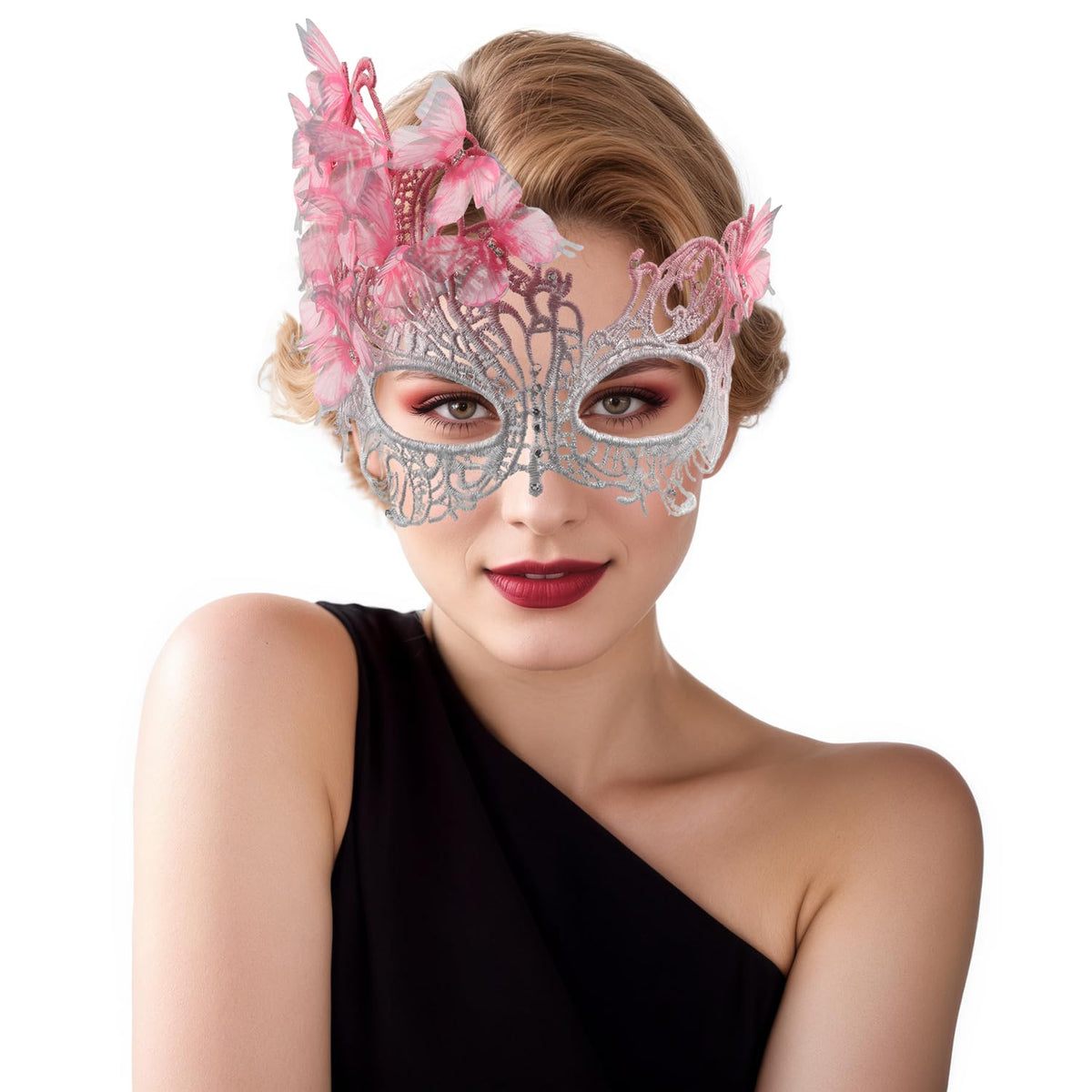 pink halloween Masquerade mask for women and girls - Mardi Gras butterfly mask for halloween Costume parties