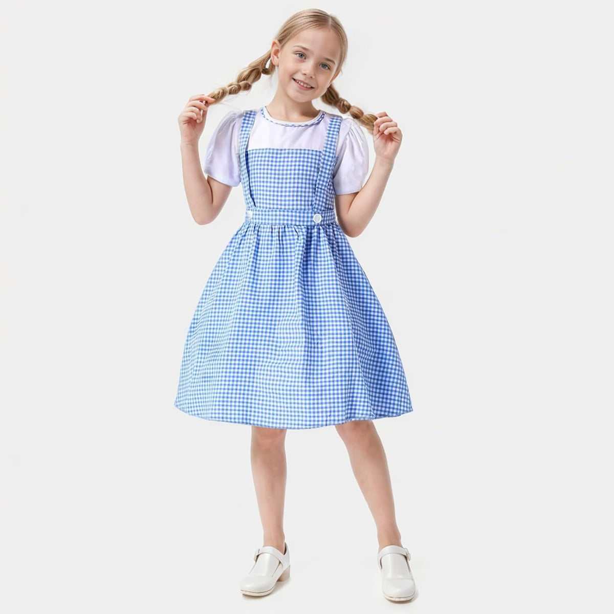 Girls Blue Plaid Costume Halloween Dress up Outfits with Accessories