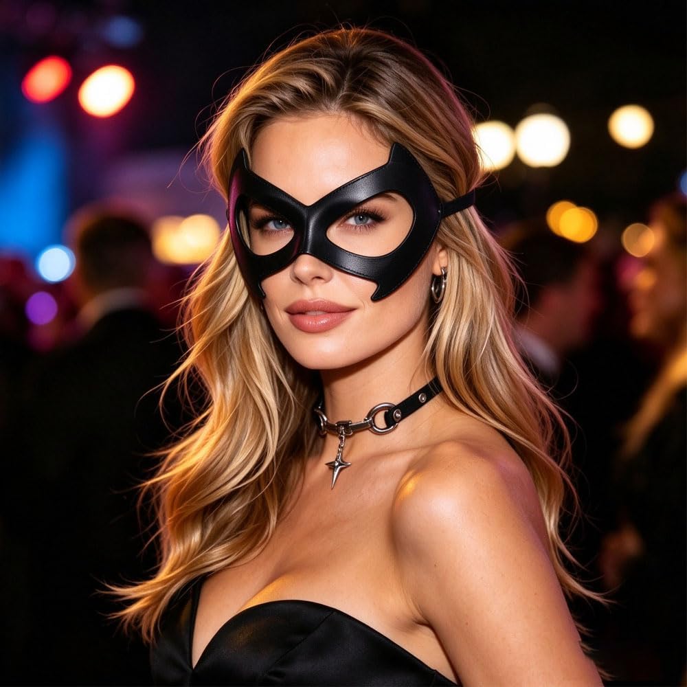 Black Cat Eye Mask Choker Women Masquerade Halloween Costume Accessories