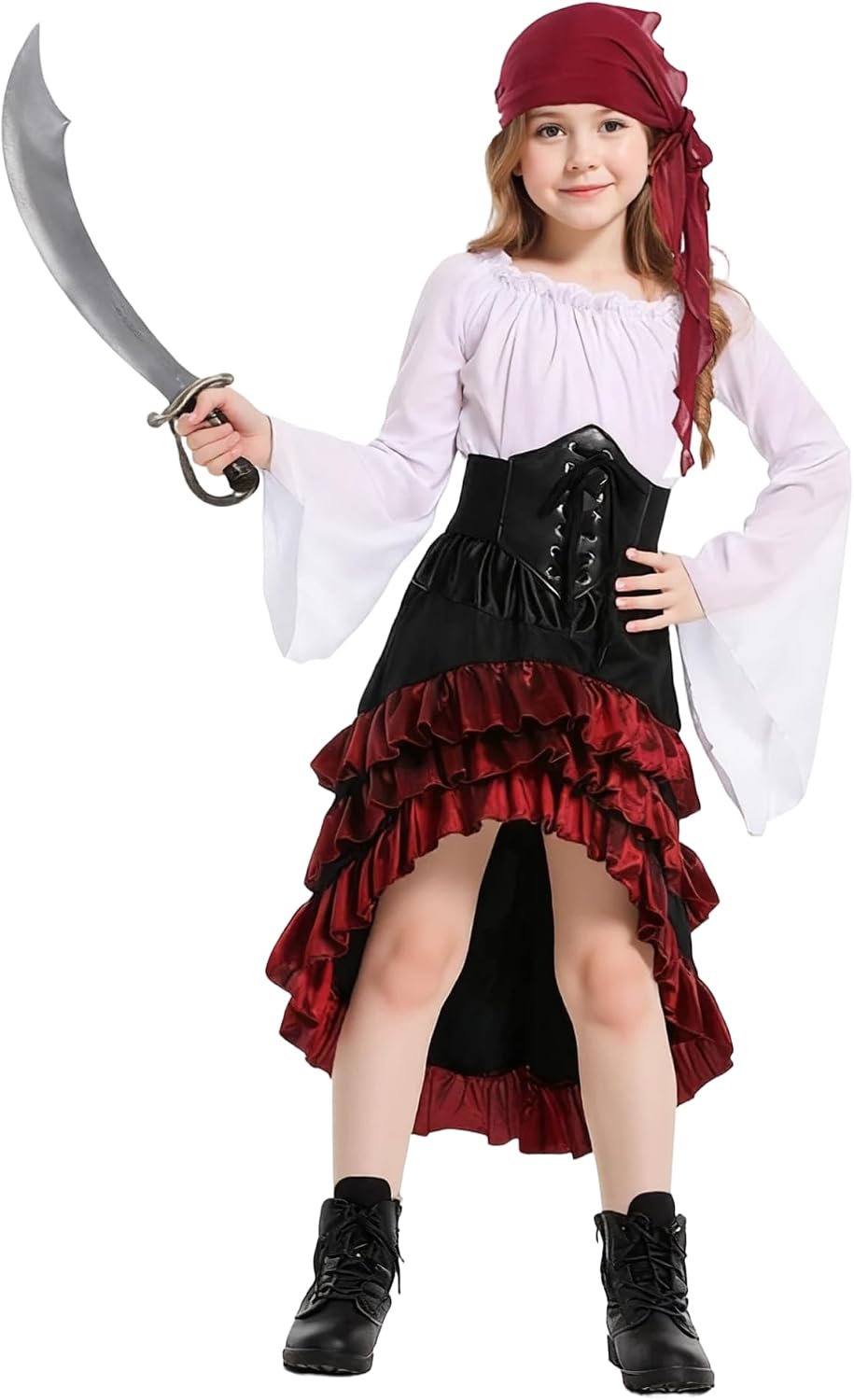 Verceco Kids Pirate Costumes Pirate Dress Up for Girl Fairy Medieval Renaissance Outfits for Girls Waist Belt & Headscarf