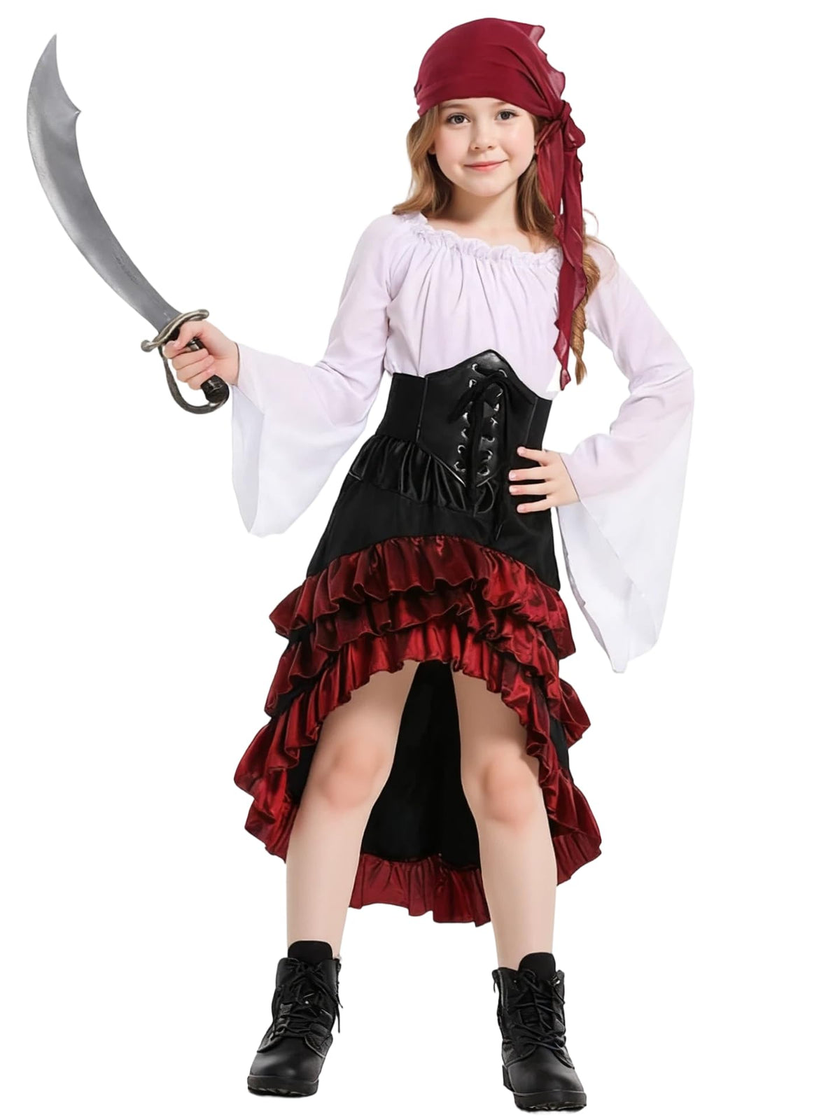 Verceco Kids Pirate Costumes Pirate Dress Up for Girl Fairy Medieval Renaissance Outfits for Girls Waist Belt & Headscarf