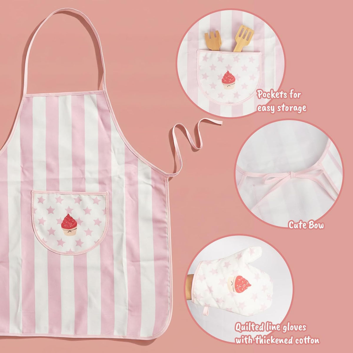 Kid Apron and Chef Hat Set, 3Pcs Children Cooking Baking Set Kits