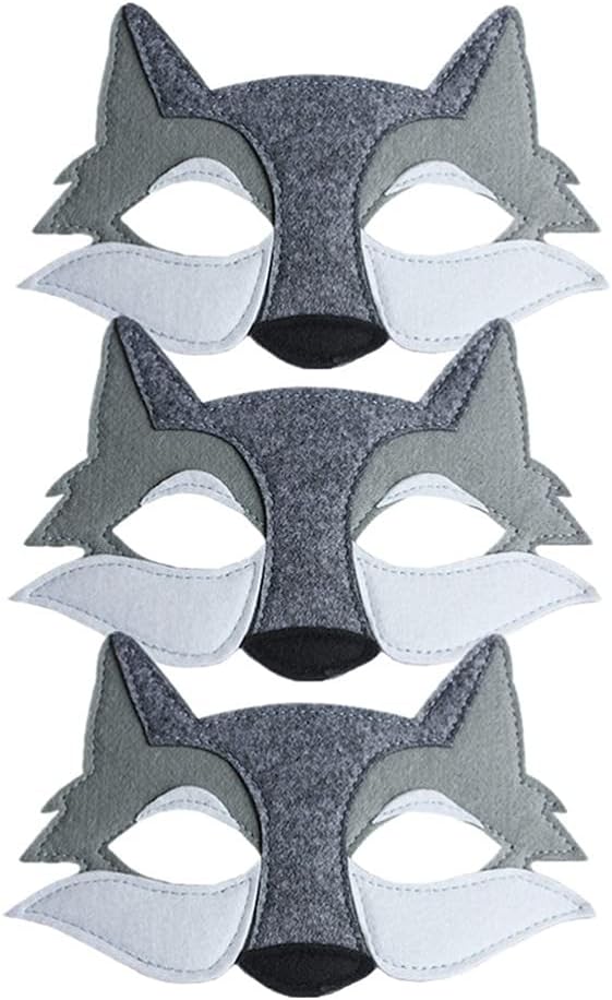 Toyvian 3PCS Halloween Wolf Mask Animals Felt Half Face Mask Costume Decor