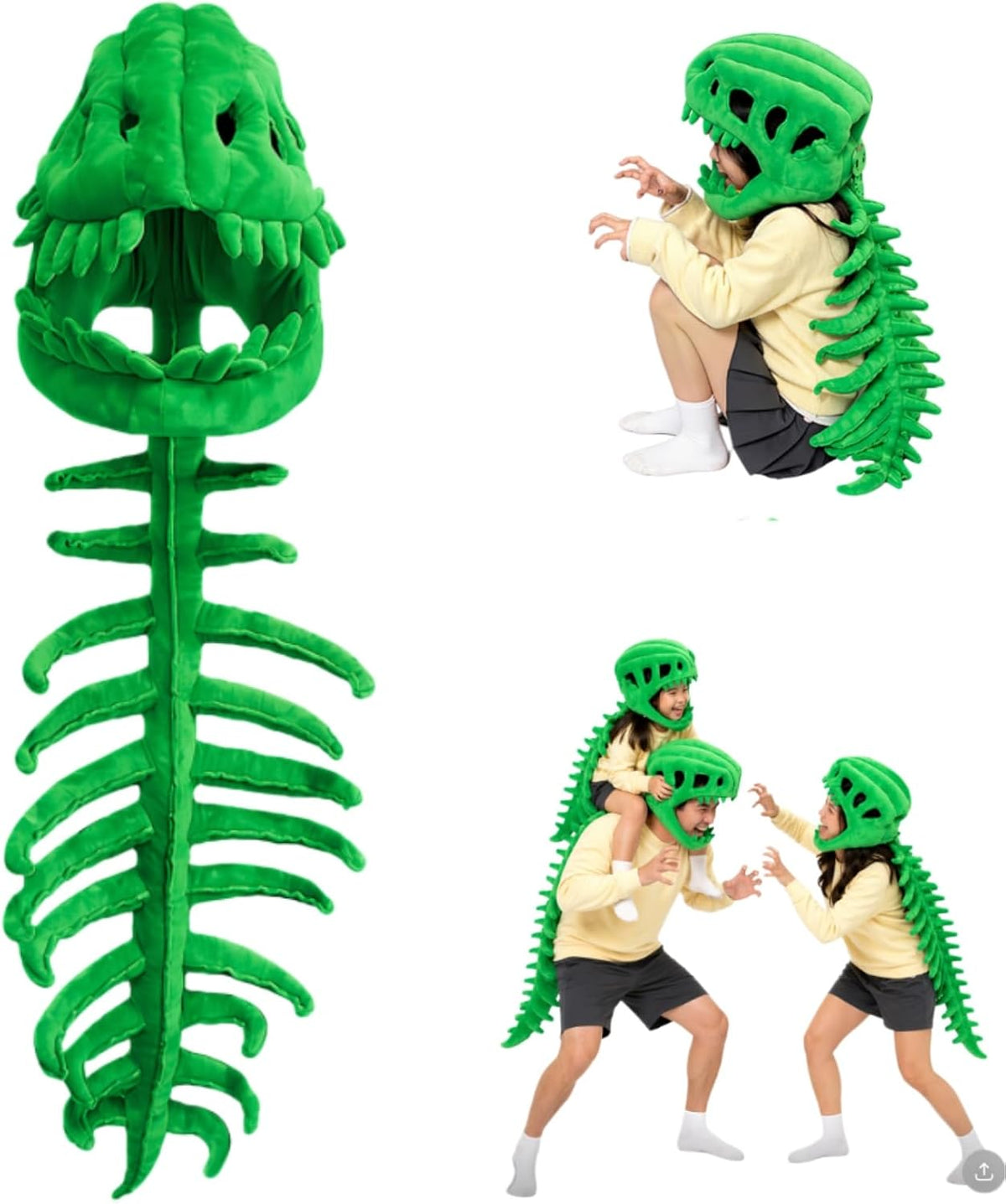 Dinosaur Skeleton Costume, 3D Spinosaurus Skull Mask with Plush Spine Tail for Halloween Cosplay and Party Dress Up