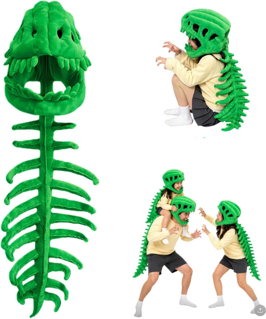 Dinosaur Skeleton Costume, 3D Spinosaurus Skull Mask with Plush Spine Tail for Halloween Cosplay and Party Dress Up