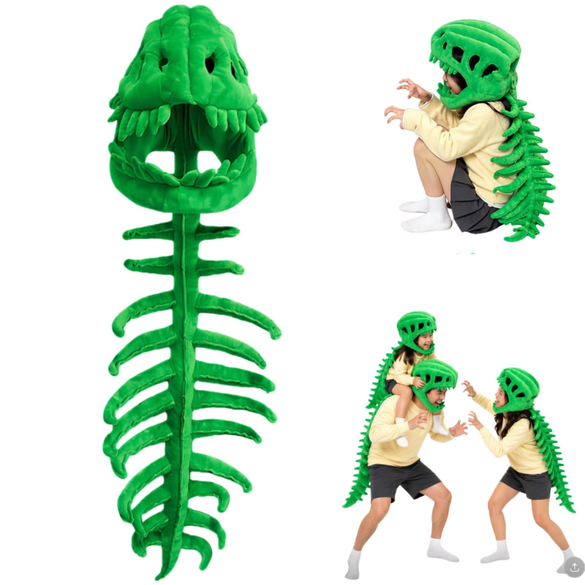 Dinosaur Skeleton Costume, 3D Spinosaurus Skull Mask with Plush Spine Tail for Halloween Cosplay and Party Dress Up