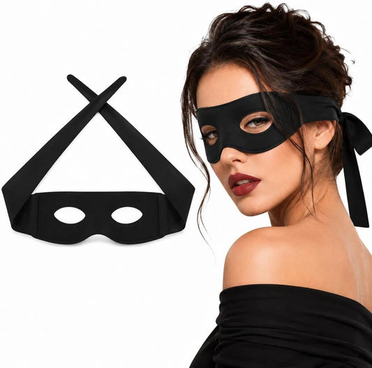 Black Thief Mask Costume, Fabric Eye Mask with Long Tie Straps