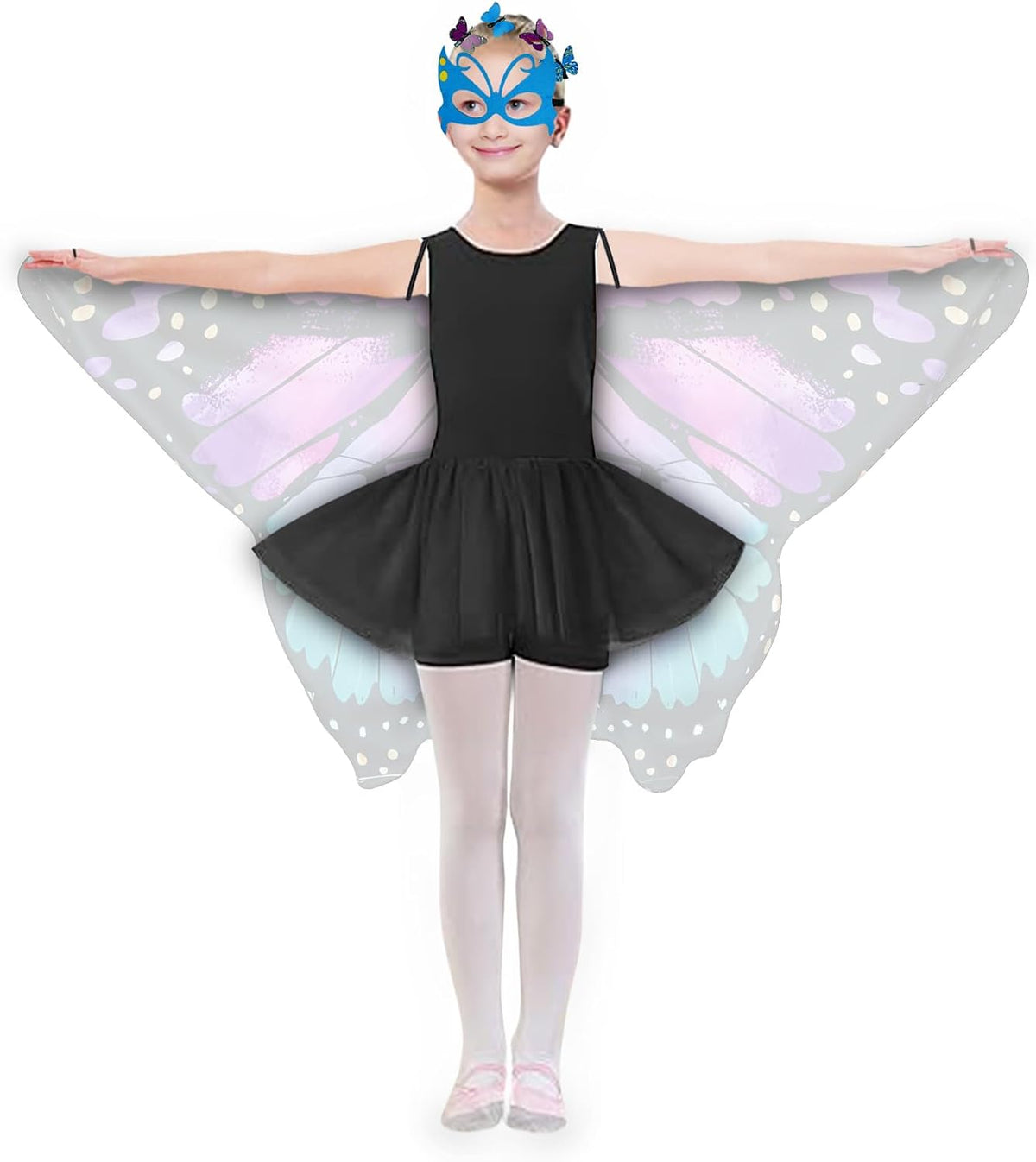 Sunlisky Kids Butterfly Costume for Girls Butterfly Wings Cape Set with Mask Hair Clips Halloween Cosplay Dress Up 4 to 9