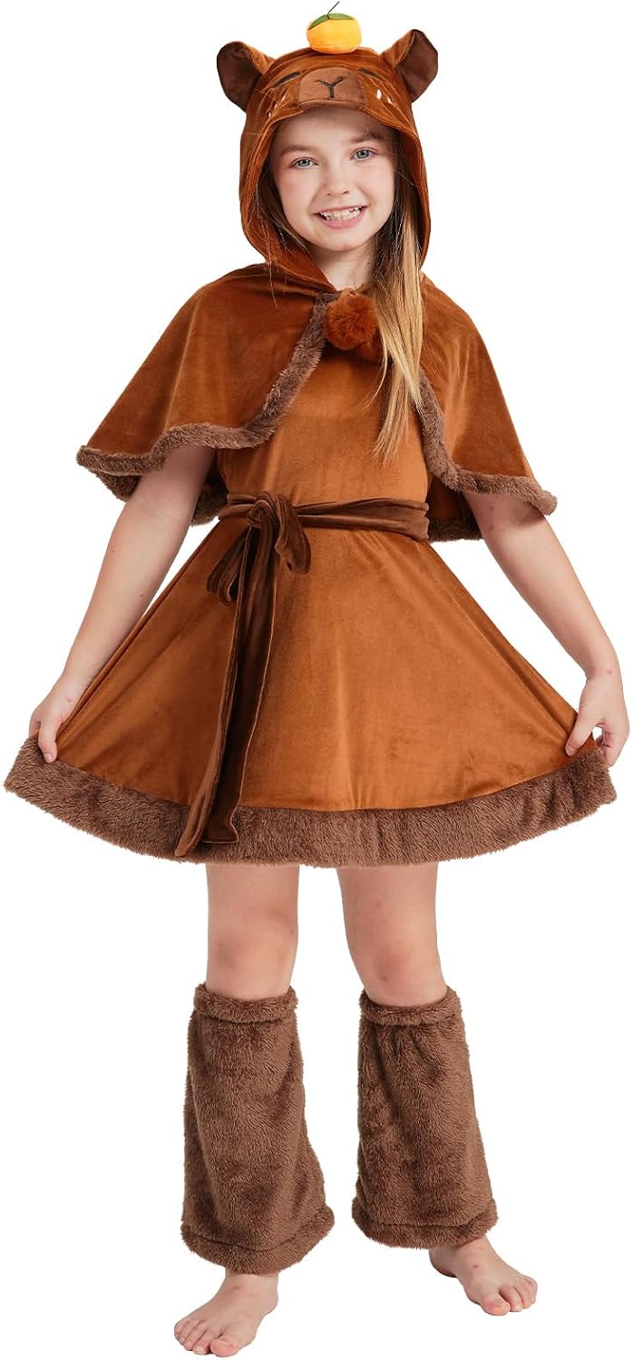 Capybara Kids Costume Set, Halloween Costume 3-Piece Outfit Cute Animal Dress-Up for Parties, and Playtime