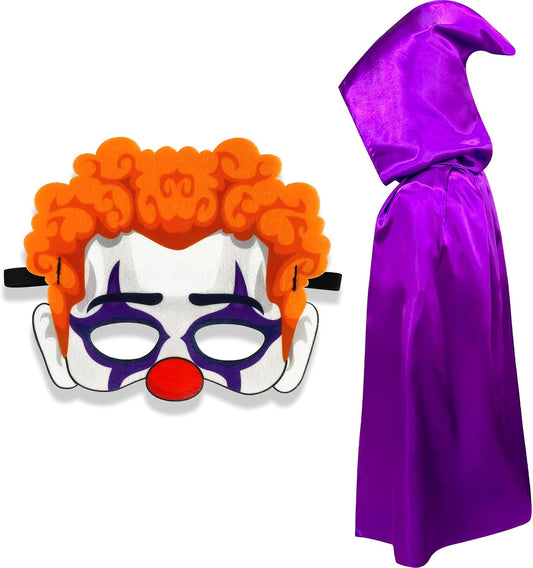 Halloween Cape Mask for Kids,Hooded Cloak,Felt Mask, Witch Clown Demon Black Cat Halloween Costumes