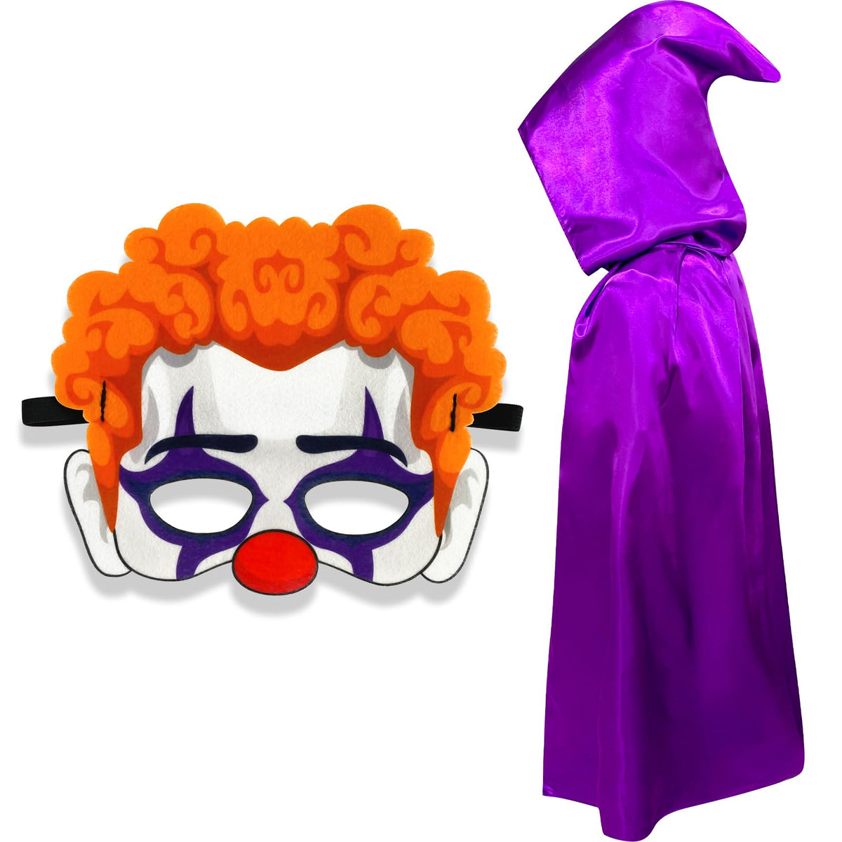 Halloween Cape Mask for Kids,Hooded Cloak,Felt Mask, Witch Clown Demon Black Cat Halloween Costumes