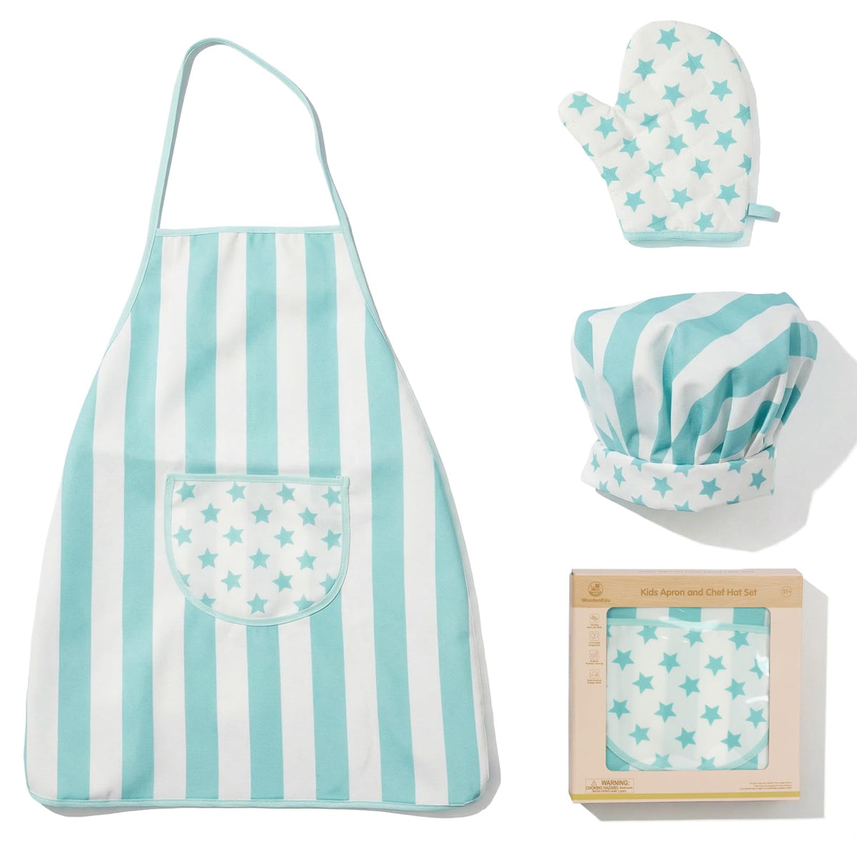 Kid Apron and Chef Hat Set, 3Pcs Children Cooking Baking Set Kits