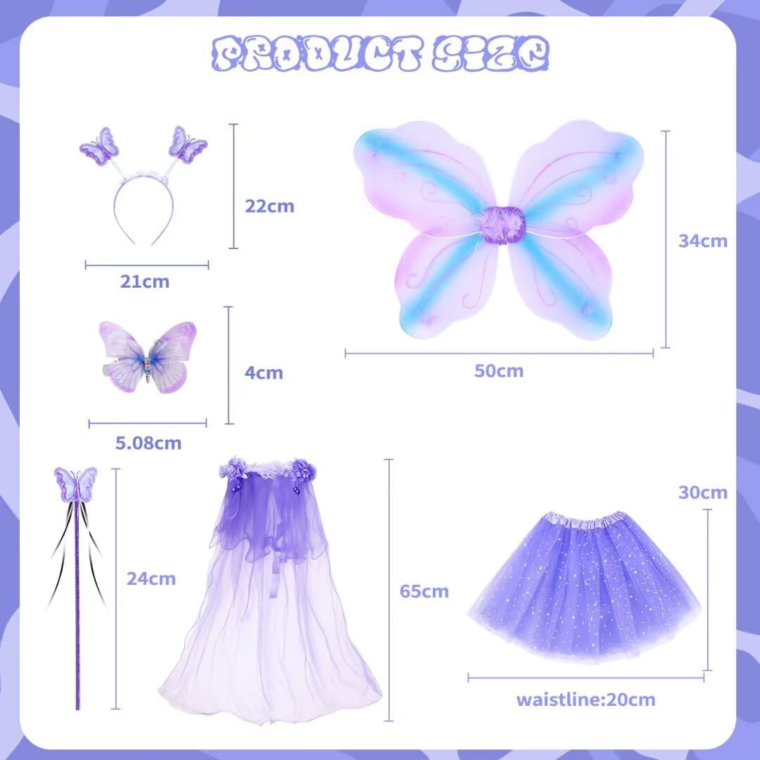 Kids Costume Wings Set for Girls, Butterfly Ladybug Bee Halloween Dress Up