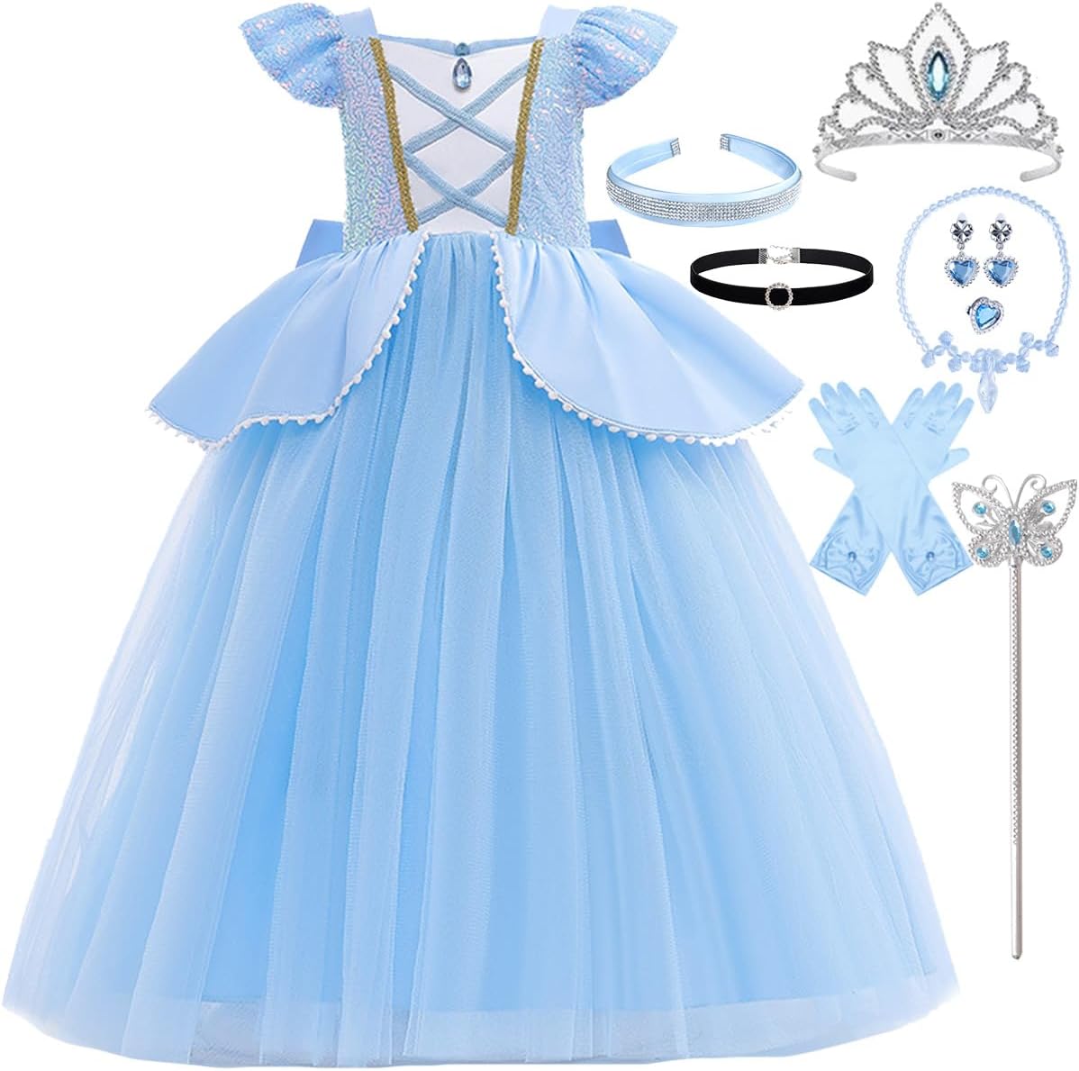 iTVTi Girls Blue Princess Dress Birthday Outfit Age 3-8