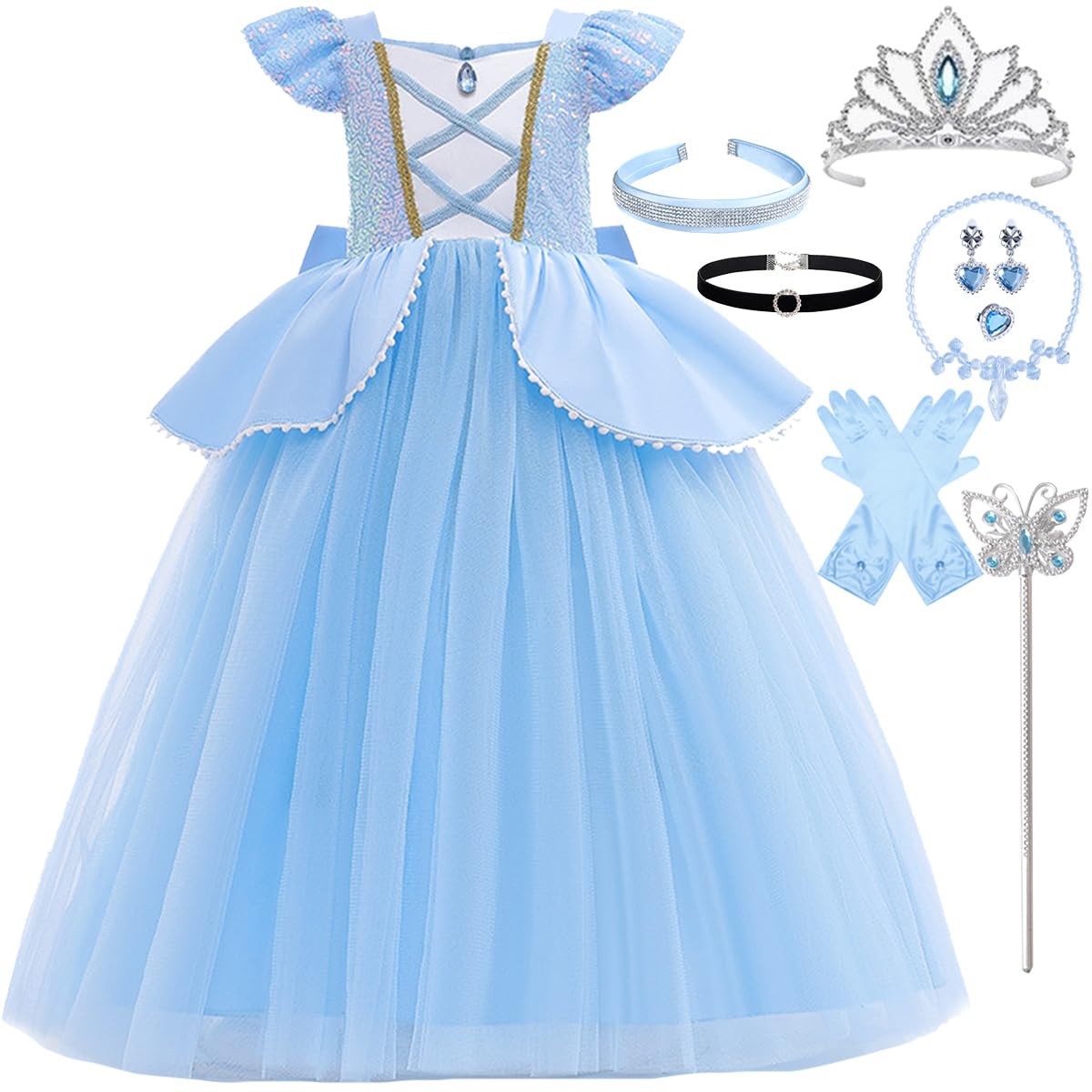 iTVTi Girls Blue Princess Dress Birthday Outfit Age 3-8