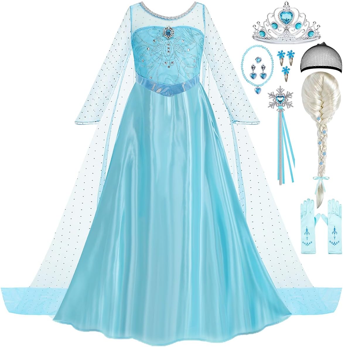 Princess Dress for Girls Kids Blue Costume with Cape