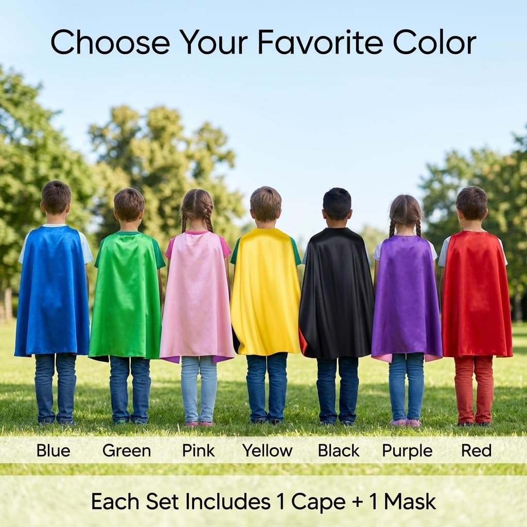 Superhero Cape and Mask for Kids, Toy for 3-9 Year Old Boys Girls Halloween Christmas Dress up Super Hero Costume
