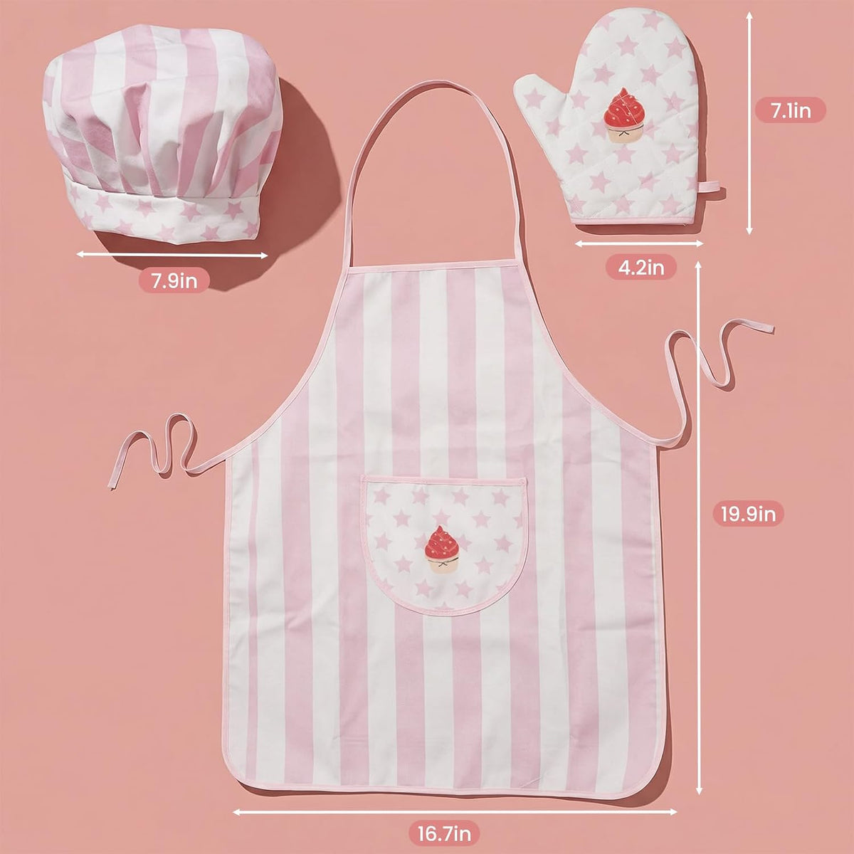 Kid Apron and Chef Hat Set, 3Pcs Children Cooking Baking Set Kits