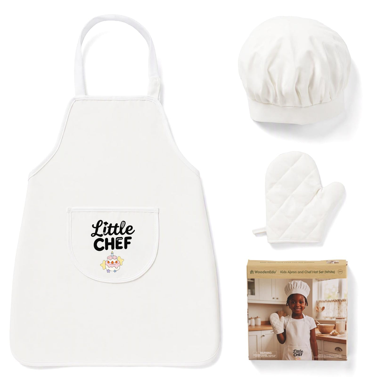 Kid Apron and Chef Hat Set, 3Pcs Children Cooking Baking Set Kits
