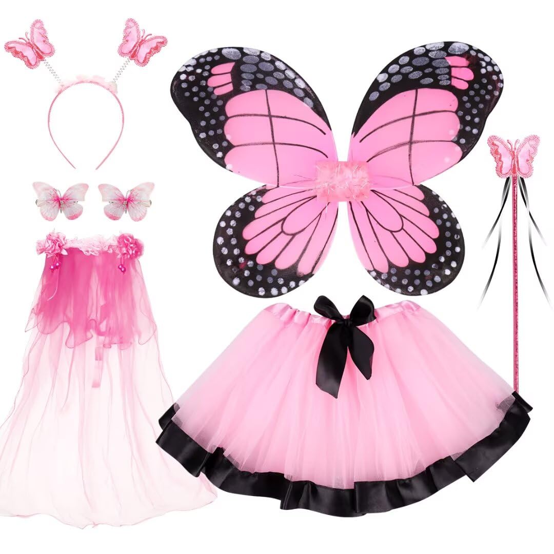 Kids Costume Wings Set for Girls, Butterfly Ladybug Bee Halloween Dress Up