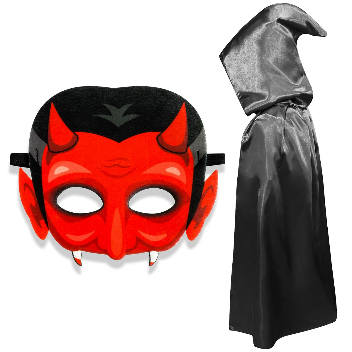 Halloween Cape Mask for Kids,Hooded Cloak,Felt Mask, Witch Clown Demon Black Cat Halloween Costumes
