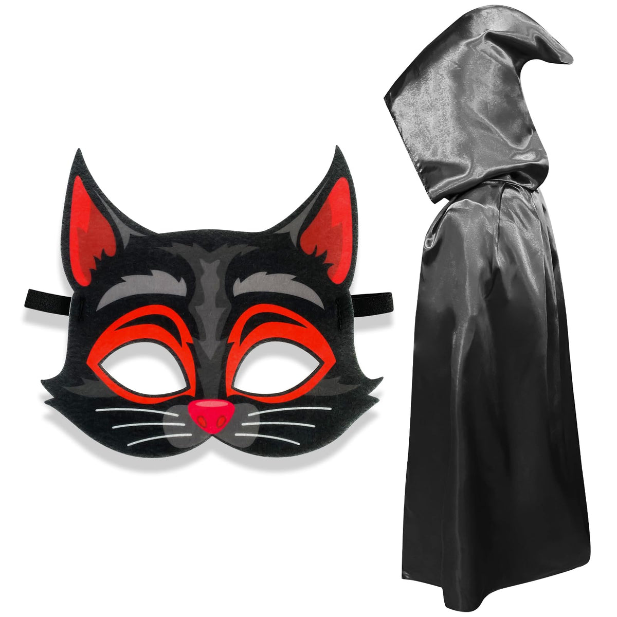 Halloween Cape Mask for Kids,Hooded Cloak,Felt Mask, Witch Clown Demon Black Cat Halloween Costumes