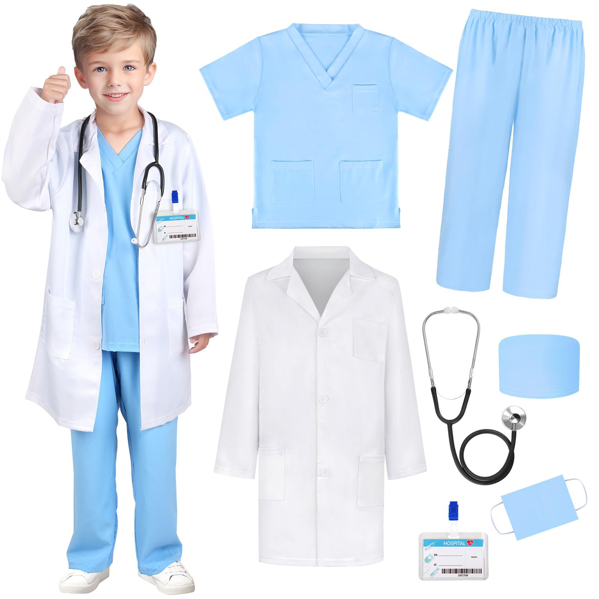 GIFTINBOX Doctor Costume for Kids Doctor Lab Coat for Kids Real Stethoscope, Girls Halloween Costumes for Kids age 3-11