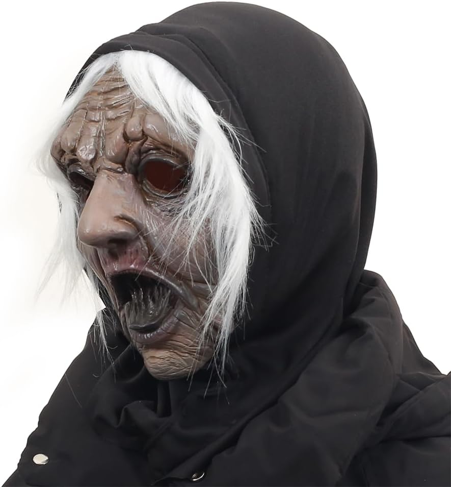 Old Lady Latex Mask, Dark Gray Halloween Costume Mask for Adults