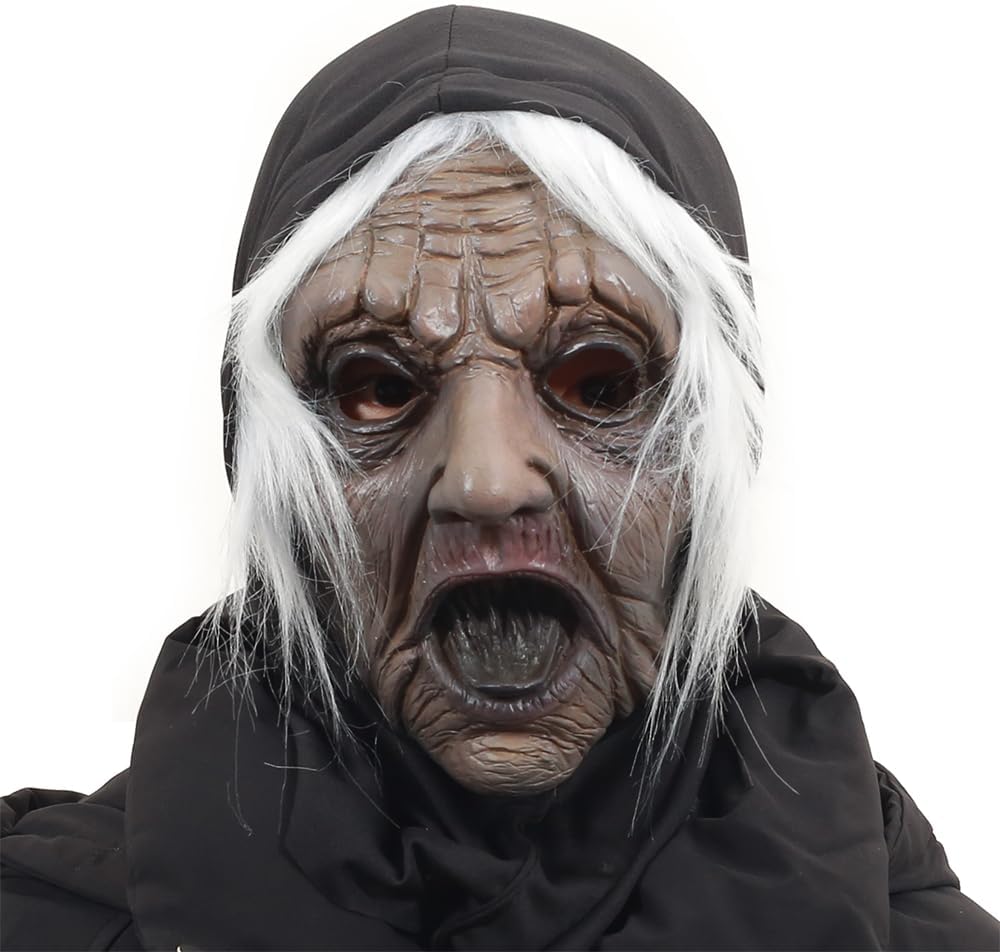 Old Lady Latex Mask, Dark Gray Halloween Costume Mask for Adults
