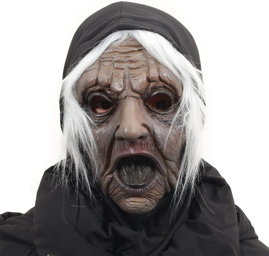 Old Lady Latex Mask, Dark Gray Halloween Costume Mask for Adults